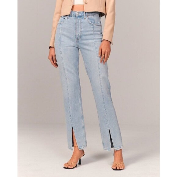 Abercrombie & Fitch Sz Short 26 2 Ultra High Rise 90s Straight Jeans Light Wash - Picture 1 of 6